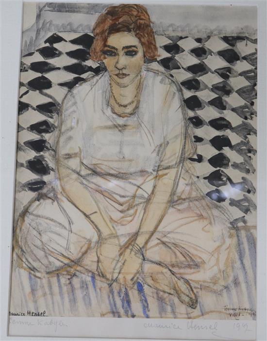 Maurice Hensel, watercolour and charcoal, study of a seated woman, signed and dated 1927, 22 x 17cm